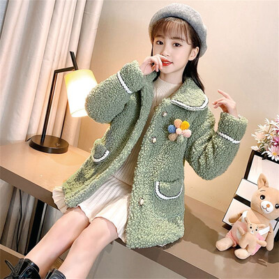 Bērnu jaka meitenēm Ziemas Vilna Silts mētelis Mode Meiteņu Apģērbs Bērnu Virsdrēbes Rudens Meiteņu Mētelis 4 6 8 10 12 13 gadi