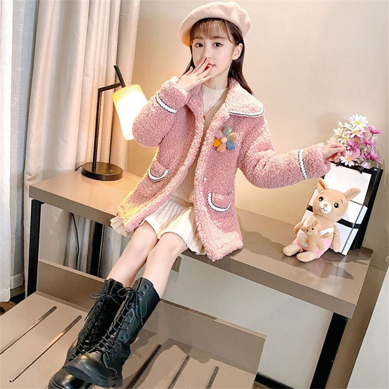 Bērnu jaka meitenēm Ziemas Vilna Silts mētelis Mode Meiteņu Apģērbs Bērnu Virsdrēbes Rudens Meiteņu Mētelis 4 6 8 10 12 13 gadi