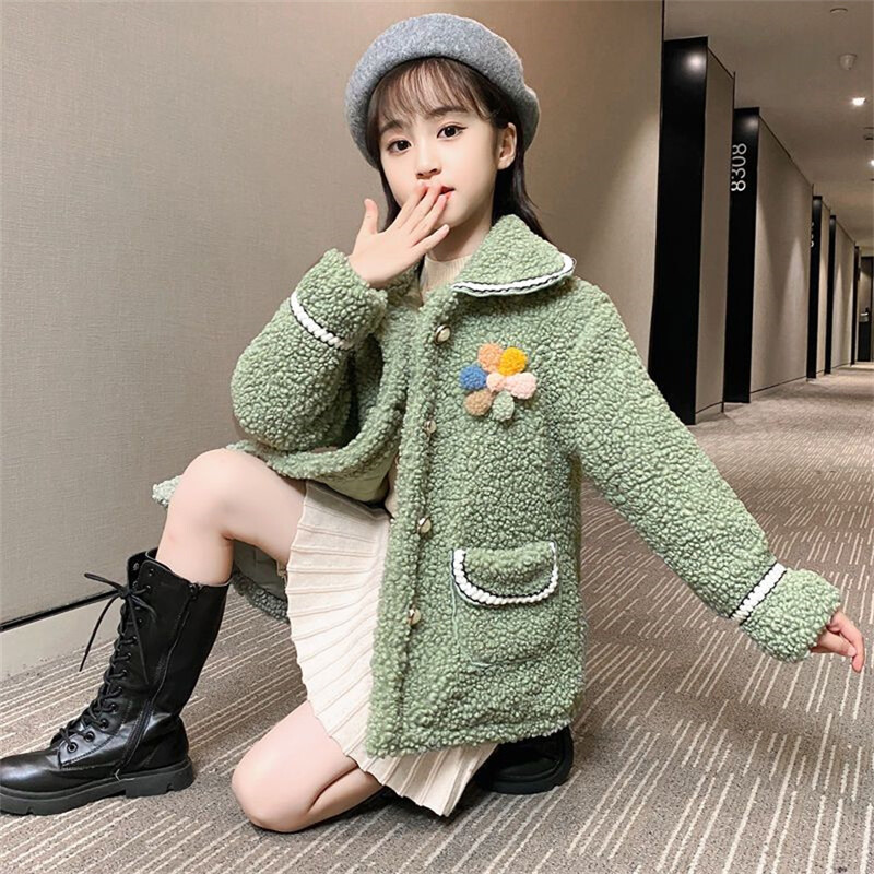 Bērnu jaka meitenēm Ziemas Vilna Silts mētelis Mode Meiteņu Apģērbs Bērnu Virsdrēbes Rudens Meiteņu Mētelis 4 6 8 10 12 13 gadi