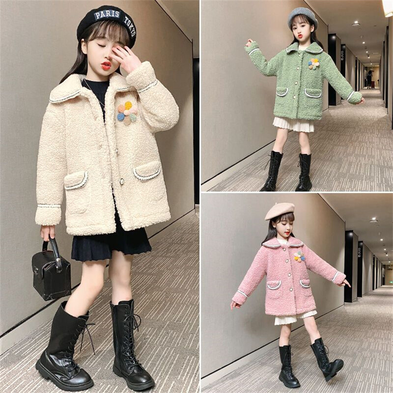 Bērnu jaka meitenēm Ziemas Vilna Silts mētelis Mode Meiteņu Apģērbs Bērnu Virsdrēbes Rudens Meiteņu Mētelis 4 6 8 10 12 13 gadi