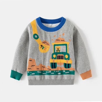 2-8T Toddler Kid Baby Boy Pulover Winter Clohtes Knit Pulover Top Car Print Детски пуловер Сладък свободен топъл трикотаж