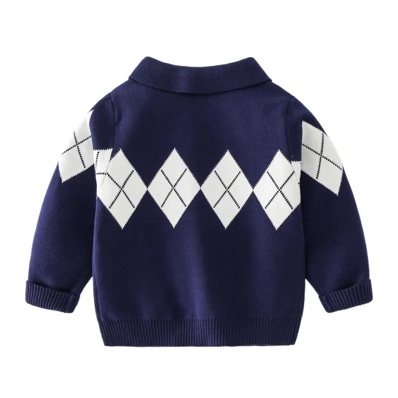 Rudeninis kūdikių berniuko megztinis, medvilninis „Argyle“ raštas, atlenkiamas apykaklė, mažylio berniuko megztiniai ilgomis rankovėmis, laisvalaikio berniukų mezginiai