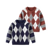 2024 m. rudens žiemos vaikų megztinis ilgomis rankovėmis deimantinis vaikiškas berniukų megztinis 1–6 metų kūdikių berniukų megztinis