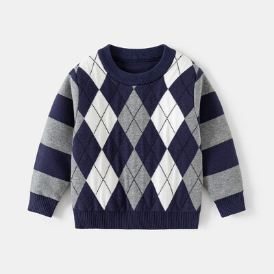 2024 m. rudens žiemos vaikų megztinis ilgomis rankovėmis deimantinis vaikiškas berniukų megztinis 1–6 metų kūdikių berniukų megztinis