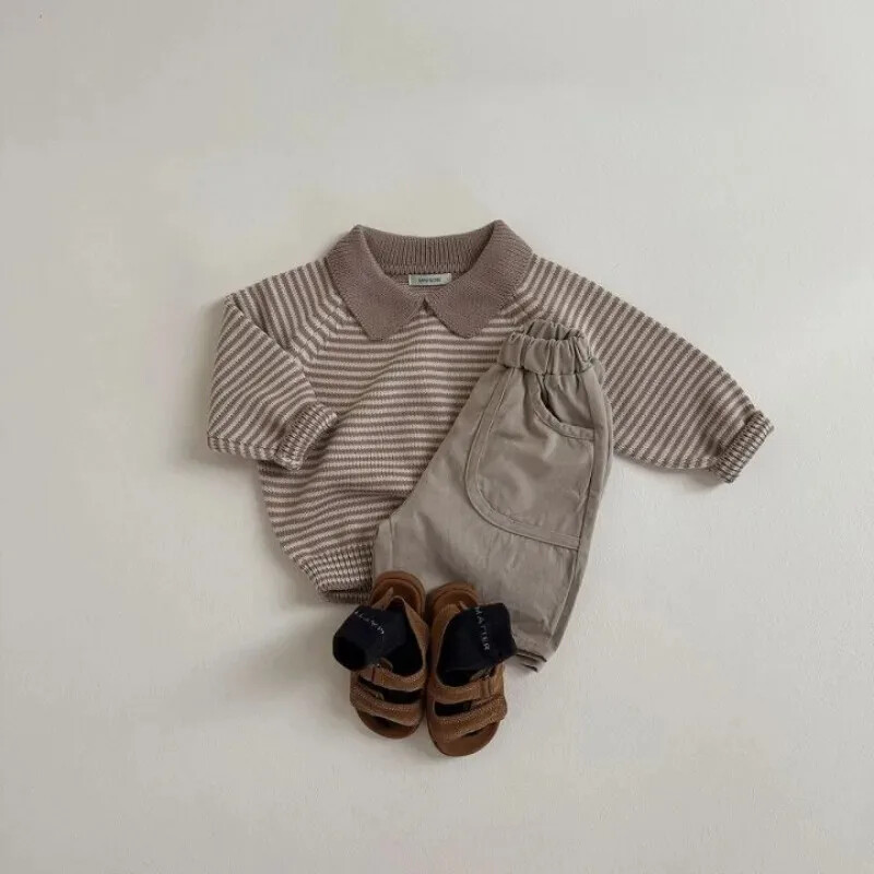 Vaikų rudeniniai storomis juostelėmis šilti megztiniai Viršutiniai kūdikiai berniukams mergaitėms ilgomis rankovėmis megztas megztinis vaikams Žieminis polo trikotažas