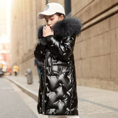 Jachete cu glugă din pluș pentru fetiță -30° Copii îngroșează îmbrăcămintea exterioară Nouă iarnă paltoane lucioase, antivânt, parcas de modă, pardesiu cald pentru copii