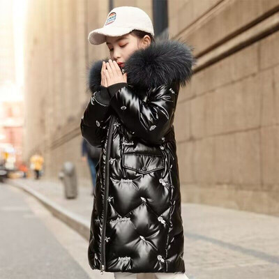 Jachete cu glugă din pluș pentru fetiță -30° Copii îngroșează îmbrăcămintea exterioară Nouă iarnă paltoane lucioase, antivânt, parcas de modă, pardesiu cald pentru copii