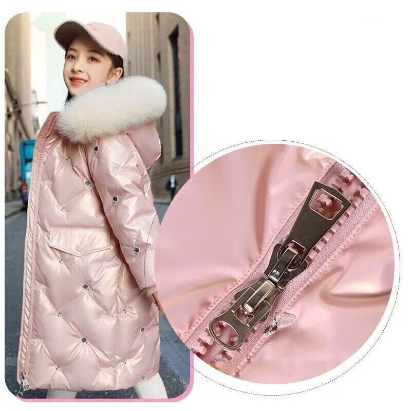 Jachete cu glugă din pluș pentru fetiță -30° Copii îngroșează îmbrăcămintea exterioară Nouă iarnă paltoane lucioase, antivânt, parcas de modă, pardesiu cald pentru copii
