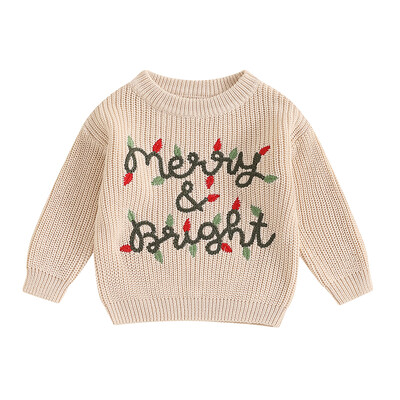 FOCUSNORM 0-6Y Φθινόπωρο Χειμώνας Βρέφη αγόρια κορίτσια Χριστουγεννιάτικο πουλόβερ γράμμα κέντημα Crew λαιμόκοψη μακρυμάνικο πουλόβερ