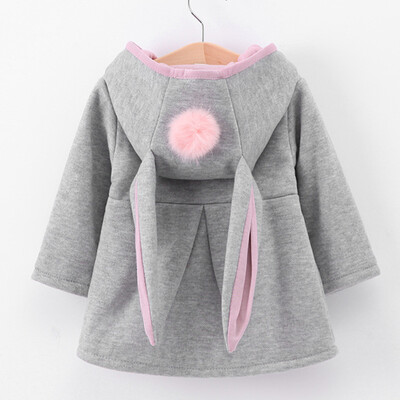 Pavasario ir rudens mergaičių naujas animacinis filmukas su triušiu su gobtuvu ilgomis rankovėmis, universalus, šiltas paltas 1–4 metams