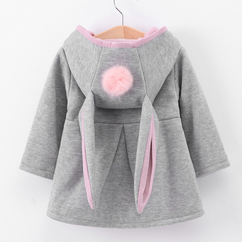 Pavasario ir rudens mergaičių naujas animacinis filmukas su triušiu su gobtuvu ilgomis rankovėmis, universalus, šiltas paltas 1–4 metams