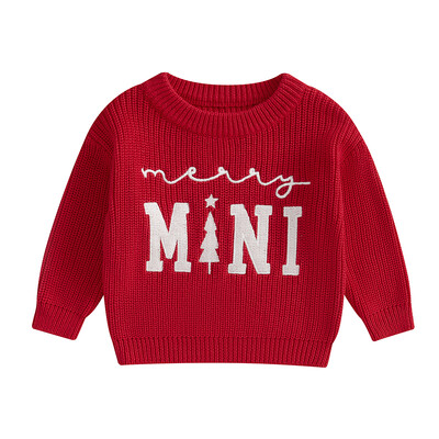 0-4 metų vaikų kalėdinis megztinis ilgomis rankovėmis su kaklu, siuvinėjimo raidėmis Kalėdų šiltas žieminis megztinis mergaitėms ir berniukams