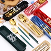 3 kom/set Pribor za jelo s držačem za kutiju Posuđe za jelo Žlica Vilica Štapići Set Putno posuđe za jelo Nehrđajući Putni set pribora za jelo Kutija za posuđe