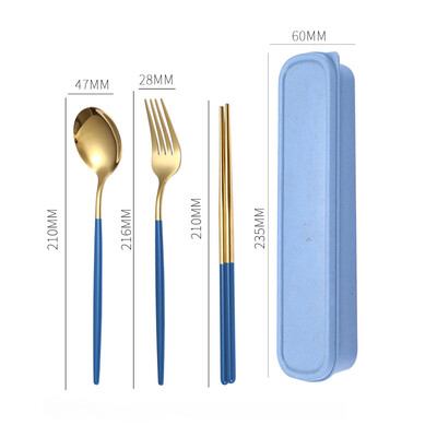 3 kom/set Pribor za jelo s držačem za kutiju Posuđe za jelo Žlica Vilica Štapići Set Putno posuđe za jelo Nehrđajući Putni set pribora za jelo Kutija za posuđe