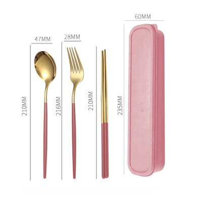 3 kom/set Pribor za jelo s držačem za kutiju Posuđe za jelo Žlica Vilica Štapići Set Putno posuđe za jelo Nehrđajući Putni set pribora za jelo Kutija za posuđe