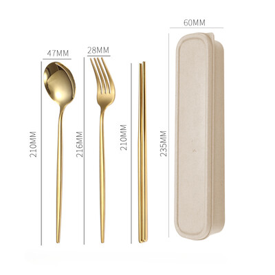 3 kom/set Pribor za jelo s držačem za kutiju Posuđe za jelo Žlica Vilica Štapići Set Putno posuđe za jelo Nehrđajući Putni set pribora za jelo Kutija za posuđe
