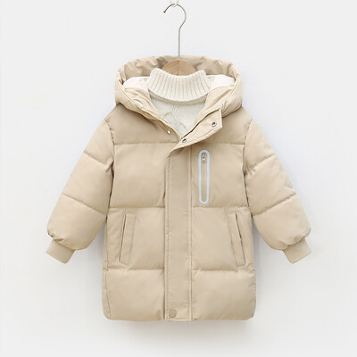 2024. gada ziemas jauna meiteņu jaka, gara vienkrāsaina, bieza, silta ar kapuci, virsdrēbes 3–10 gadu pusaudžu meitenēm, ikdienišķa kokvilnas vēja aizsargs