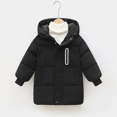 2024. gada ziemas jauna meiteņu jaka, gara vienkrāsaina, bieza, silta ar kapuci, virsdrēbes 3–10 gadu pusaudžu meitenēm, ikdienišķa kokvilnas vēja aizsargs