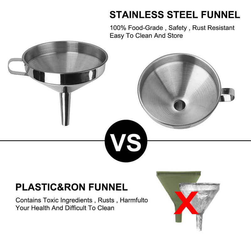 Plačios burnos piltuvėliai konservavimui Virtuvės įrankiai Baras Vynas Alus Aliejaus Kolbos Piltuvėlis Nerūdijančio plieno Virtuvės priedai Metalinis piltuvas