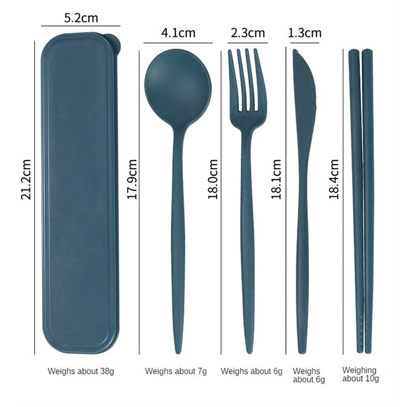 1 db színes kreatív hordozható búza evőeszköz tokkal Eco Barátságos kés villa kanálkészlet diákmenza utazási kempinghez