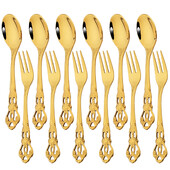 6/12 τμχ Royal Gold Σετ μαχαιροπήρουνα από ανοξείδωτο ατσάλι Μαχαιροπίρουνα Western Κουτάλια καφέ Πιρούνι για κέικ φρούτων Ασημικά