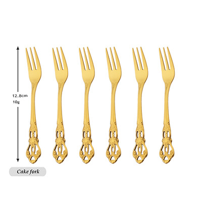 6/12 τμχ Royal Gold Σετ μαχαιροπήρουνα από ανοξείδωτο ατσάλι Μαχαιροπίρουνα Western Κουτάλια καφέ Πιρούνι για κέικ φρούτων Ασημικά
