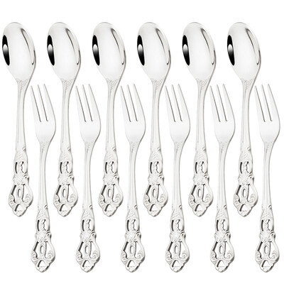 6/12 τμχ Royal Gold Σετ μαχαιροπήρουνα από ανοξείδωτο ατσάλι Μαχαιροπίρουνα Western Κουτάλια καφέ Πιρούνι για κέικ φρούτων Ασημικά