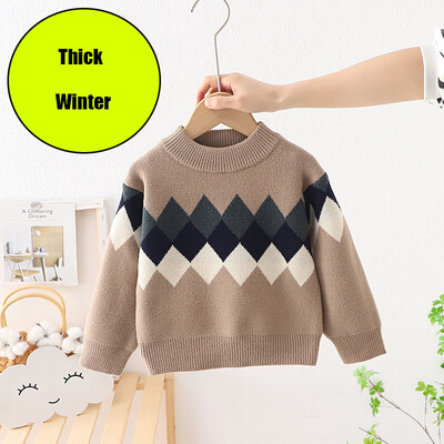 Kūdikių rudens žiemos berniukų megztiniai megztiniai languoti megztiniai vaikiški megztiniai kūdikių drabužiai mažiems berniukams žieminiai viršutiniai marškinėliai FY11102