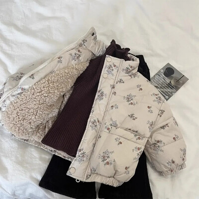 Žiemos bamblys mergaičių parkas medvilninis paminkštintas gėlių raštais ilgomis rankovėmis kūdikių viršutinių drabužių paltas laisvas storas šiltas vaikiškas sniego kostiumas mergaitėms