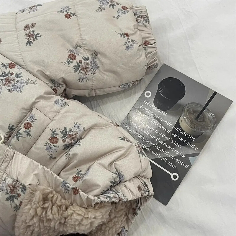 Žiemos bamblys mergaičių parkas medvilninis paminkštintas gėlių raštais ilgomis rankovėmis kūdikių viršutinių drabužių paltas laisvas storas šiltas vaikiškas sniego kostiumas mergaitėms