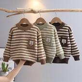 Aukštos kokybės megztinis su kišene Žiemos berniukas Vaikiškas storas megztas marškiniai su iškirpte Stripes Little Boys Megztinis laisvalaikio megztiniai HY09112