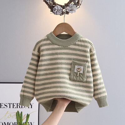 Aukštos kokybės megztinis su kišene Žiemos berniukas Vaikiškas storas megztas marškiniai su iškirpte Stripes Little Boys Megztinis laisvalaikio megztiniai HY09112