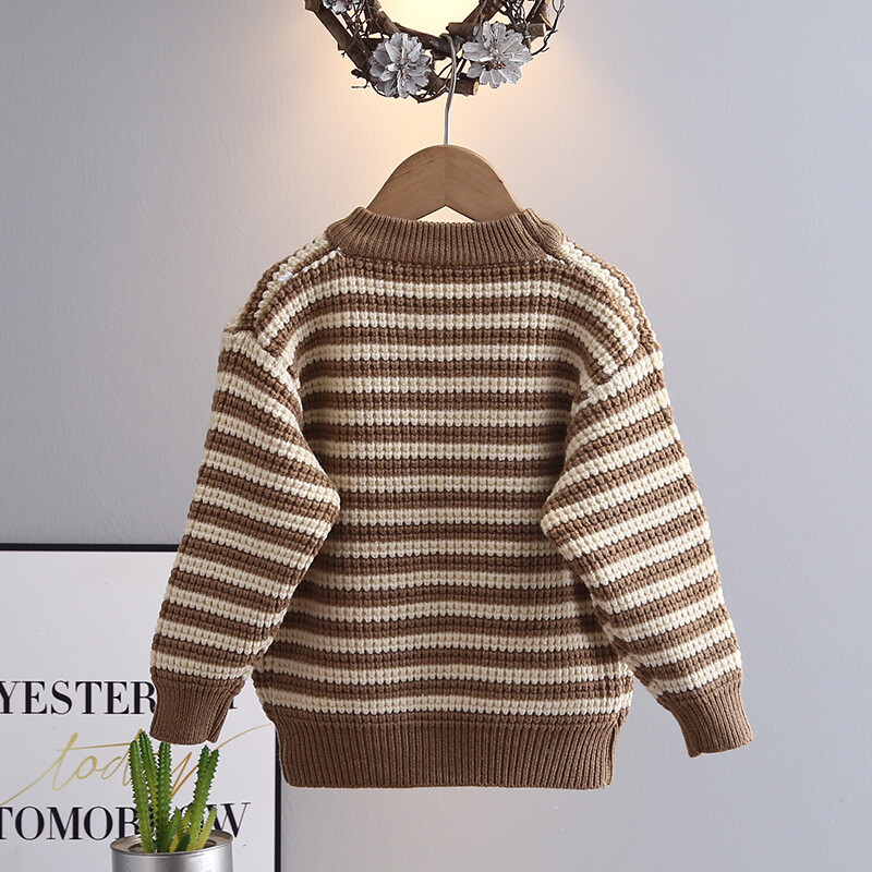 Aukštos kokybės megztinis su kišene Žiemos berniukas Vaikiškas storas megztas marškiniai su iškirpte Stripes Little Boys Megztinis laisvalaikio megztiniai HY09112