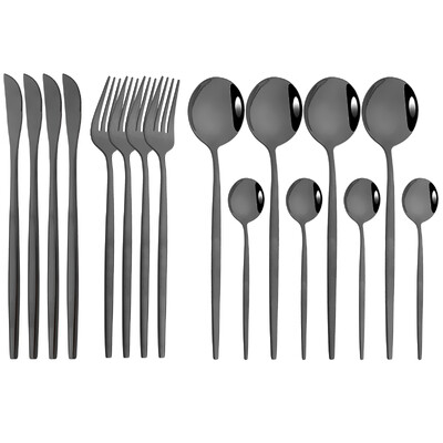 Σετ μαχαιροπήρουνων πολυτελείας 16 τμχ Μαύρα ασημένια Σετ μαχαιροπίρουνα πιρούνι τσαγιού κουτάλι σερβίτσιο από ανοξείδωτο ατσάλι Σετ επιτραπέζια σκεύη κουζίνας δυτικής κουζίνας