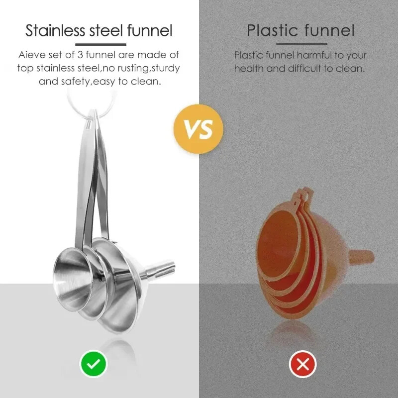 3db Tölcsér három részes készlet Rozsdamentes acél fogantyúval Könnyen tisztítható Multifunkciós mini háztartási konyhai eszközök