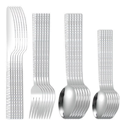 Set de vesela din oțel inoxidabil 4/24 bucăți, vesela de argint îngroșată, vesela pentru friptură și burgeri, îngroșată