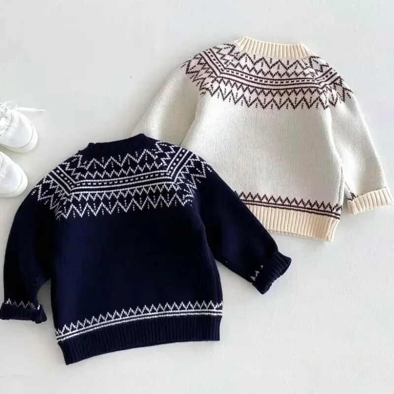 Mielas, mielas ilgomis rankovėmis O formos kaklo žiemos ir rudens megztiniai kūdikiams berniukams ir mergaitėms, storas šiltas megztinis, skirtas 1–6 T minkštiems naujagimių palaidiniams