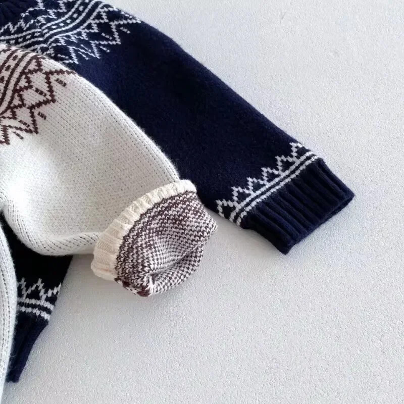 Mielas, mielas ilgomis rankovėmis O formos kaklo žiemos ir rudens megztiniai kūdikiams berniukams ir mergaitėms, storas šiltas megztinis, skirtas 1–6 T minkštiems naujagimių palaidiniams