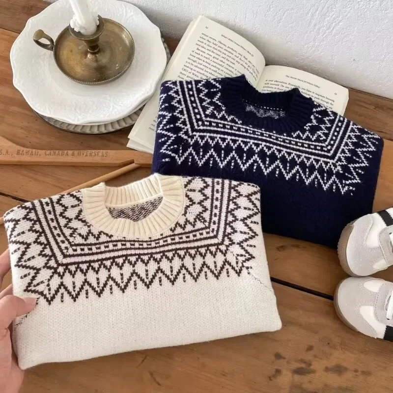 Mielas, mielas ilgomis rankovėmis O formos kaklo žiemos ir rudens megztiniai kūdikiams berniukams ir mergaitėms, storas šiltas megztinis, skirtas 1–6 T minkštiems naujagimių palaidiniams