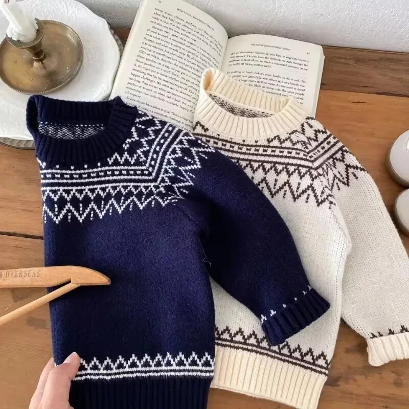 Mielas, mielas ilgomis rankovėmis O formos kaklo žiemos ir rudens megztiniai kūdikiams berniukams ir mergaitėms, storas šiltas megztinis, skirtas 1–6 T minkštiems naujagimių palaidiniams