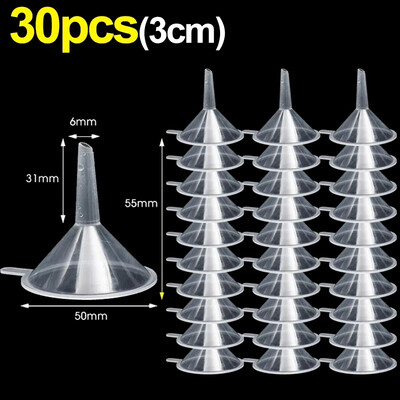 30/2 tk Mini läbipaistev lehter plastikust väike lehtrikomplekt parfüümide pulbrite kosmeetikaõlide jaoks laboripudelite täitetööriistad vedeliku dosaator