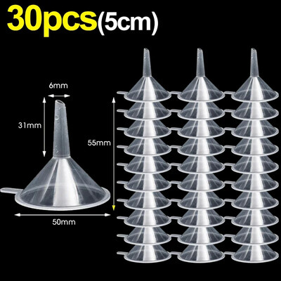 30/2 tk Mini läbipaistev lehter plastikust väike lehtrikomplekt parfüümide pulbrite kosmeetikaõlide jaoks laboripudelite täitetööriistad vedeliku dosaator