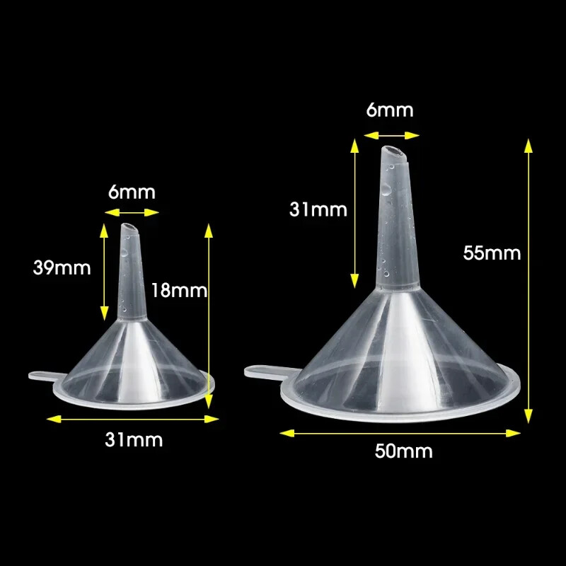 30/2 tk Mini läbipaistev lehter plastikust väike lehtrikomplekt parfüümide pulbrite kosmeetikaõlide jaoks laboripudelite täitetööriistad vedeliku dosaator
