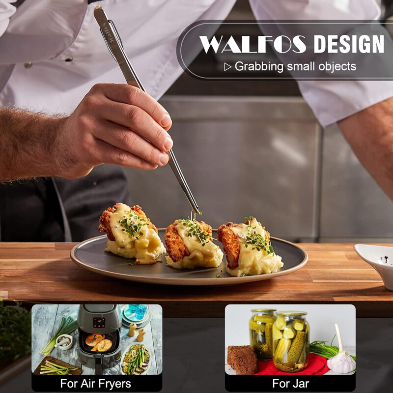 Walfos, 1 bucată, pensetă din oțel inoxidabil, clește pentru grătar pentru gătit, prăjire, apucare de obiecte mici, desert, grătar, spaghete, bucătărie
