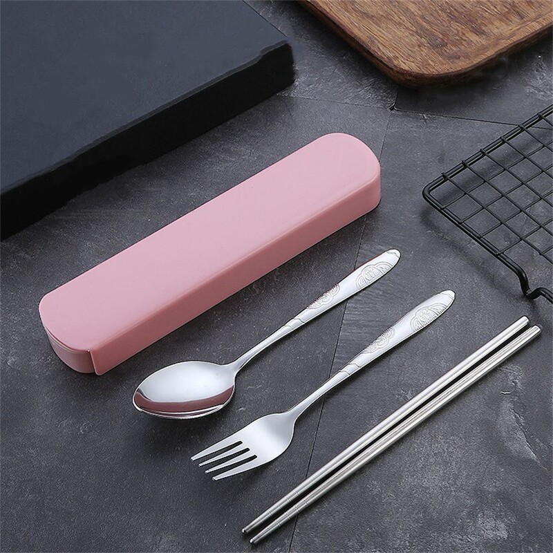3PCS Višekratna vanjska vilica Štapići Kutija za pohranu Set pribora za jelo od nehrđajućeg čelika Set pribora za jelo Posuđe