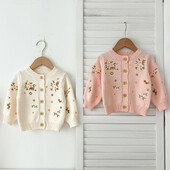 Kūdikių kūdikių mergaičių mezgimo megztinis bamblys mergaičių megztinis paltas Rudens pavasario siuvinėtos gėlytės ilgomis rankovėmis megztinis