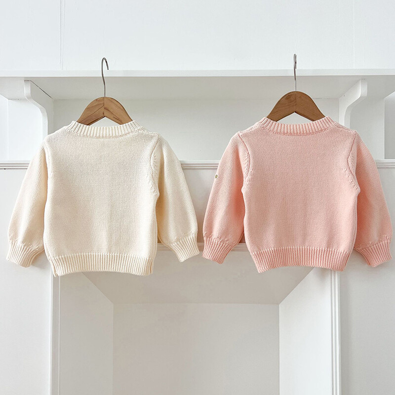 Kūdikių kūdikių mergaičių mezgimo megztinis bamblys mergaičių megztinis paltas Rudens pavasario siuvinėtos gėlytės ilgomis rankovėmis megztinis