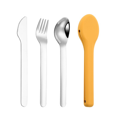 304 Φορητό σετ επιτραπέζιων σκευών για κάμπινγκ για πικ-νικ για μαχαιροπίρουνα ταξιδιού με θήκη σιλικόνης Σετ μαχαιροπήρουνων επαναχρησιμοποιήσιμη φορητή θήκη