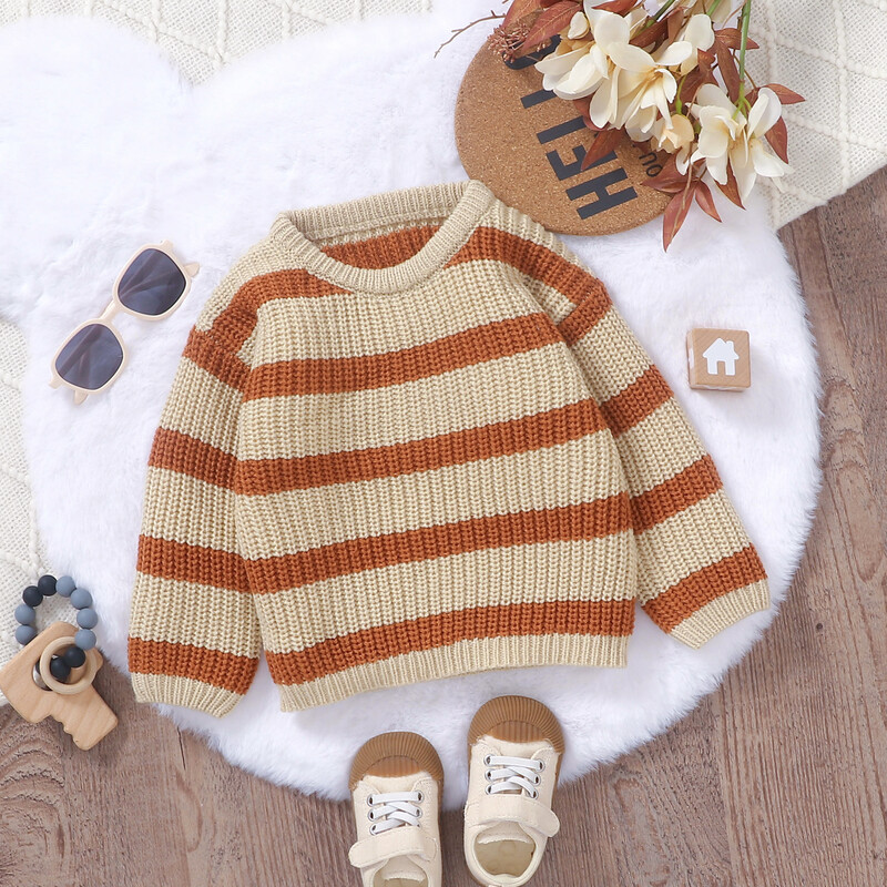 MISOWMNJOY Χαριτωμένο ριγέ νεογέννητο πουλόβερ χειμωνιάτικο παιδικό πλεκτό ρούχο μακρυμάνικο πουλόβερ για κορίτσι πλεκτά αγόρια