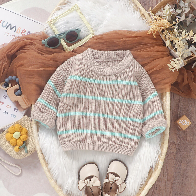MISOWMNJOY Χαριτωμένο ριγέ νεογέννητο πουλόβερ χειμωνιάτικο παιδικό πλεκτό ρούχο μακρυμάνικο πουλόβερ για κορίτσι πλεκτά αγόρια